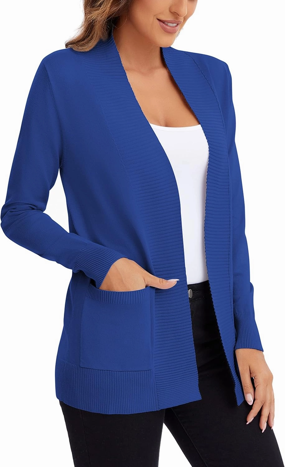 Urban CoCo Women's Lightweight Open Front Knit Cardigan Sweater Long Sleeve with Pocket