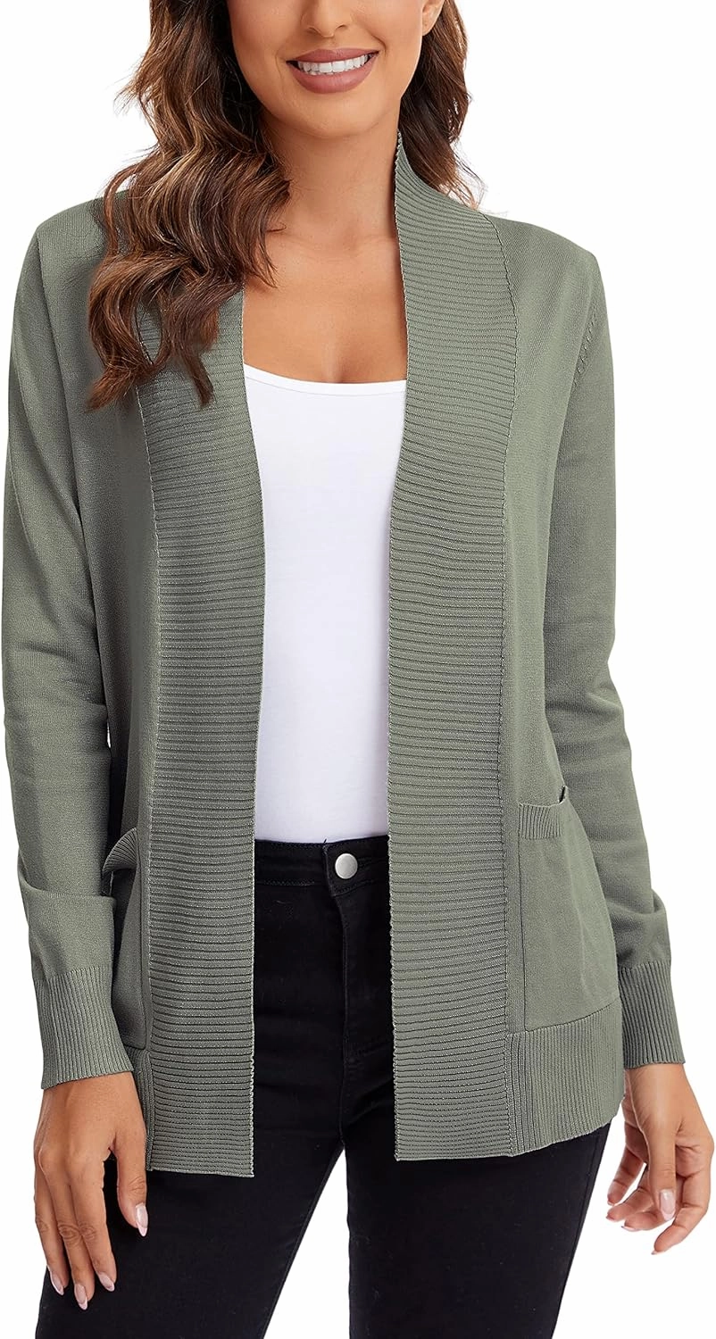 Urban CoCo Women's Lightweight Open Front Knit Cardigan Sweater Long Sleeve with Pocket