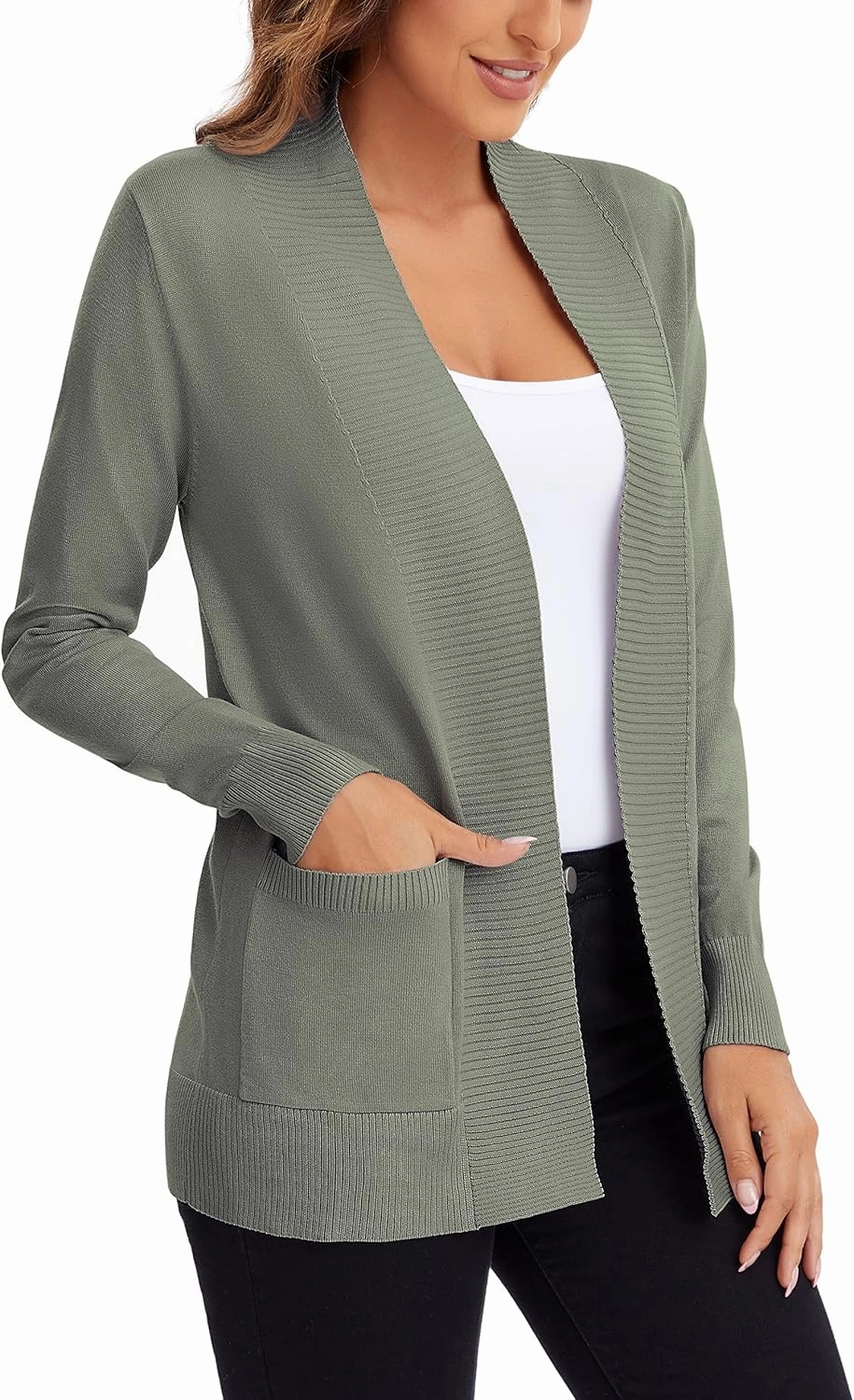 Urban CoCo Women's Lightweight Open Front Knit Cardigan Sweater Long Sleeve with Pocket
