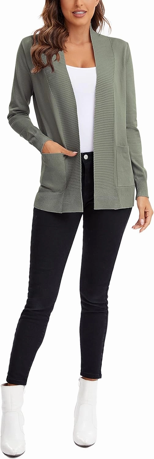 Urban CoCo Women's Lightweight Open Front Knit Cardigan Sweater Long Sleeve with Pocket