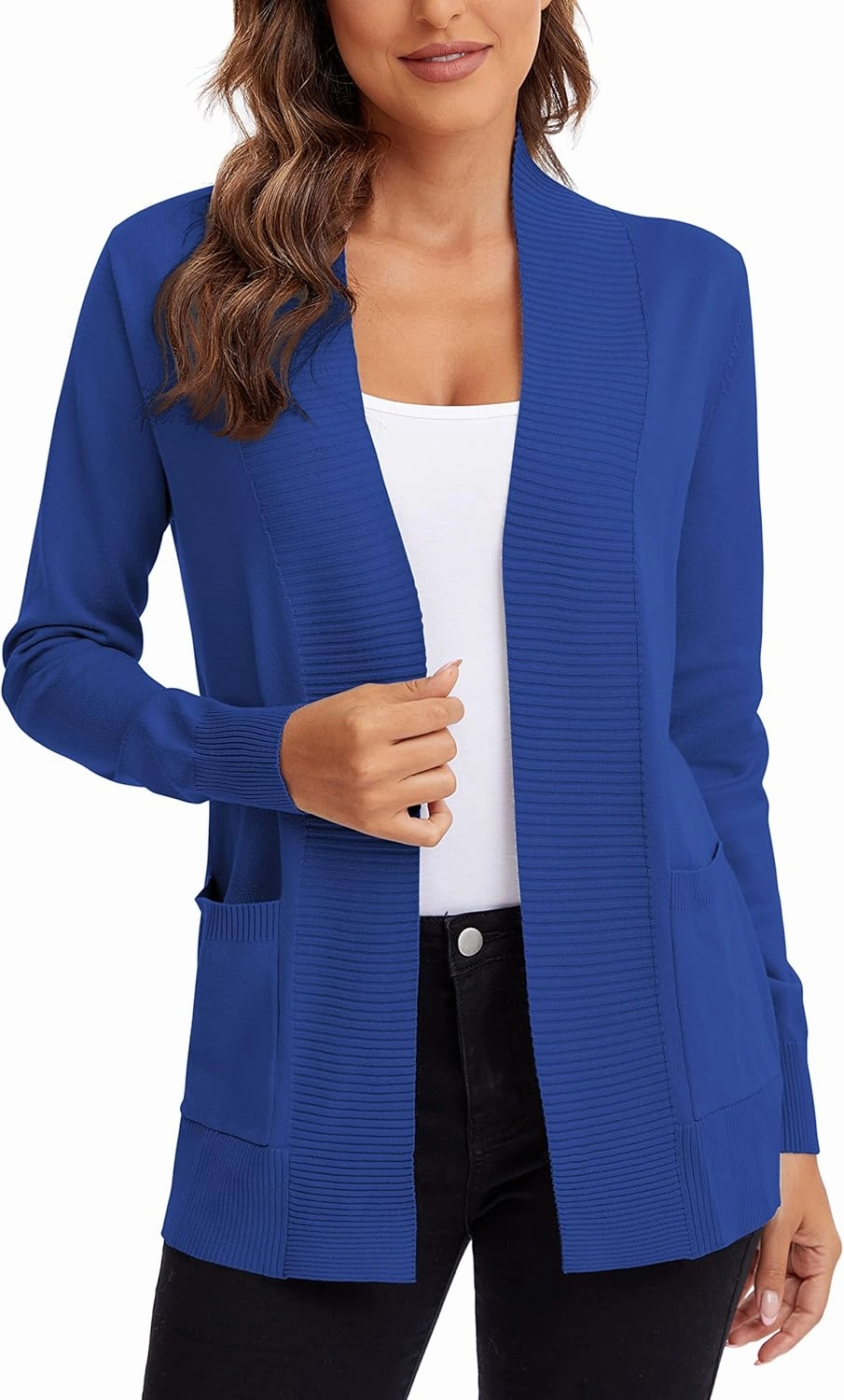 Urban CoCo Women's Lightweight Open Front Knit Cardigan Sweater Long Sleeve with Pocket