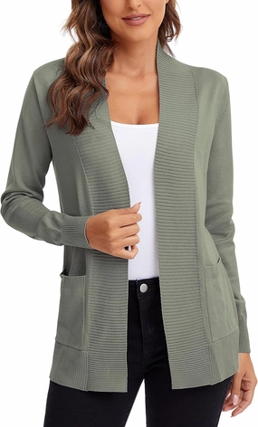 Urban CoCo Women's Lightweight Open Front Knit Cardigan Sweater Long Sleeve with Pocket
