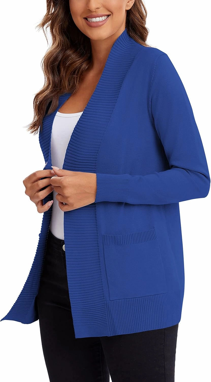Urban CoCo Women's Lightweight Open Front Knit Cardigan Sweater Long Sleeve with Pocket