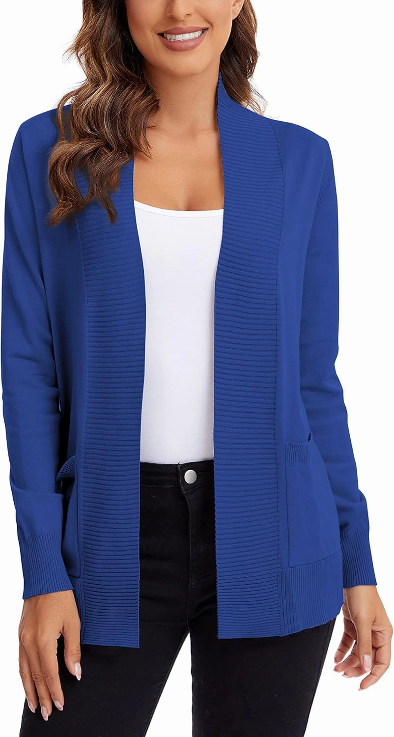 Urban CoCo Women's Lightweight Open Front Knit Cardigan Sweater Long Sleeve with Pocket