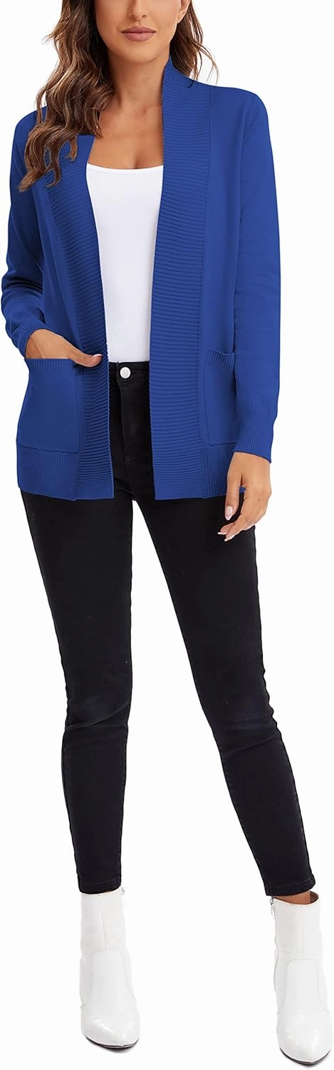 Urban CoCo Women's Lightweight Open Front Knit Cardigan Sweater Long Sleeve with Pocket