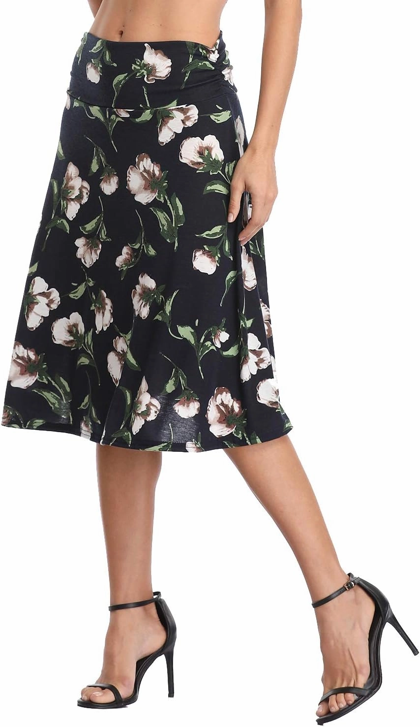 Urban CoCo Women's Ruched High Waist Knee Length Jersey A-Line Stretchy Flared Casual Skirt