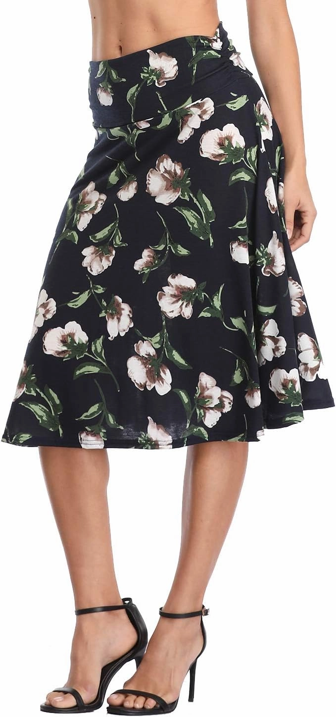 Urban CoCo Women's Ruched High Waist Knee Length Jersey A-Line Stretchy Flared Casual Skirt