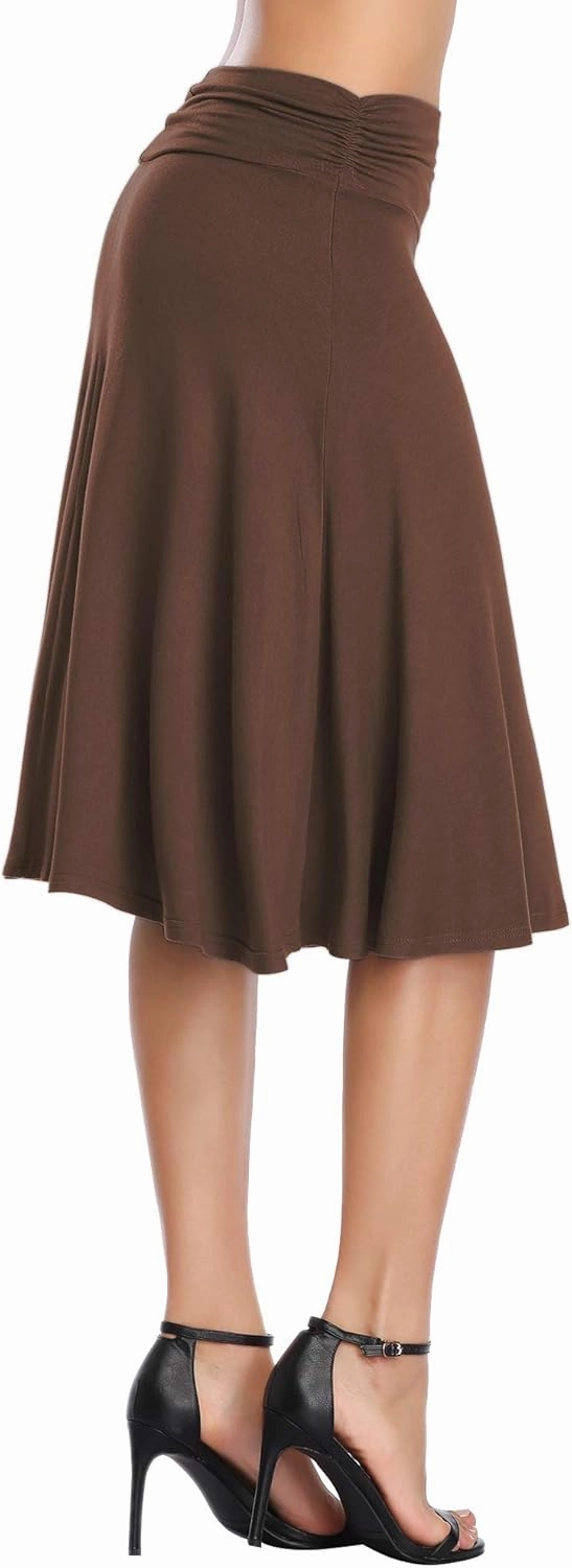 Urban CoCo Women's Ruched High Waist Knee Length Jersey A-Line Stretchy Flared Casual Skirt