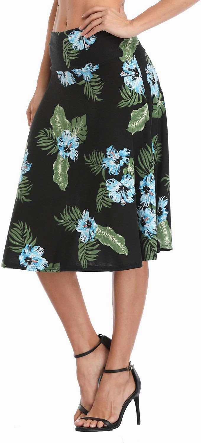 Urban CoCo Women's Ruched High Waist Knee Length Jersey A-Line Stretchy Flared Casual Skirt