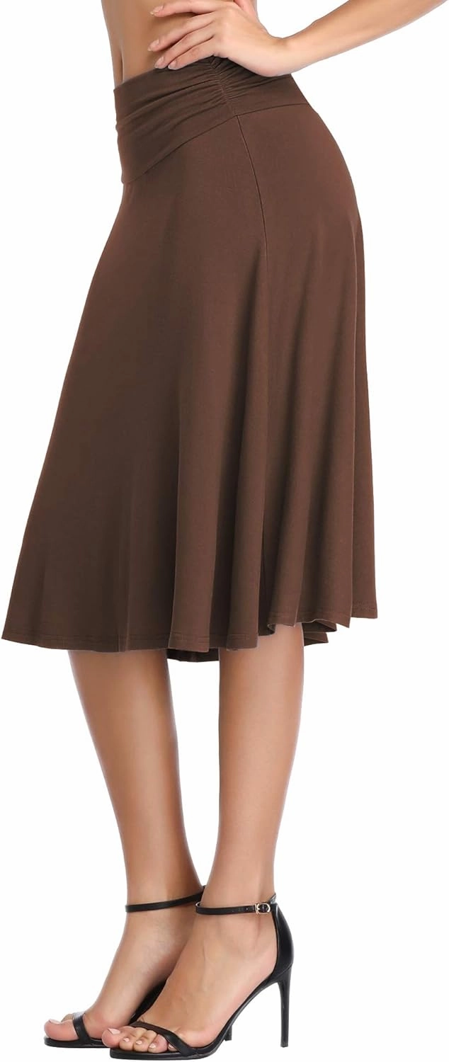Urban CoCo Women's Ruched High Waist Knee Length Jersey A-Line Stretchy Flared Casual Skirt
