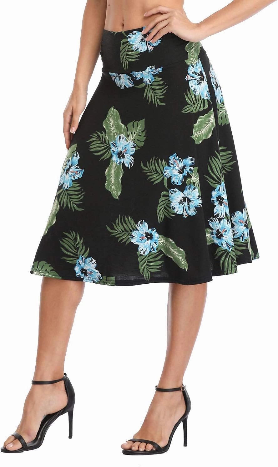 Urban CoCo Women's Ruched High Waist Knee Length Jersey A-Line Stretchy Flared Casual Skirt