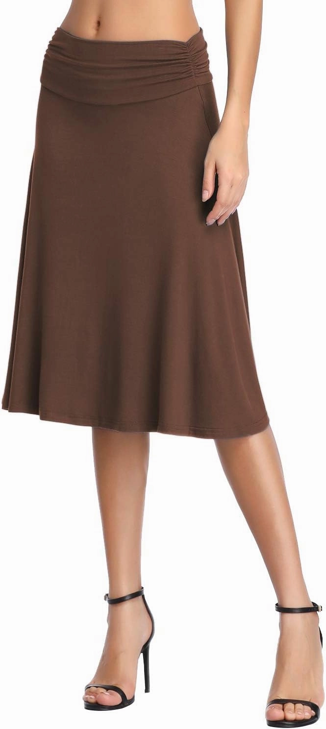 Urban CoCo Women's Ruched High Waist Knee Length Jersey A-Line Stretchy Flared Casual Skirt