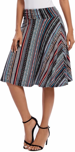 Urban CoCo Women's Ruched High Waist Knee Length Jersey A-Line Stretchy Flared Casual Skirt