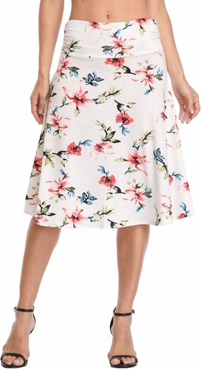 Urban CoCo Women's Ruched High Waist Knee Length Jersey A-Line Stretchy Flared Casual Skirt