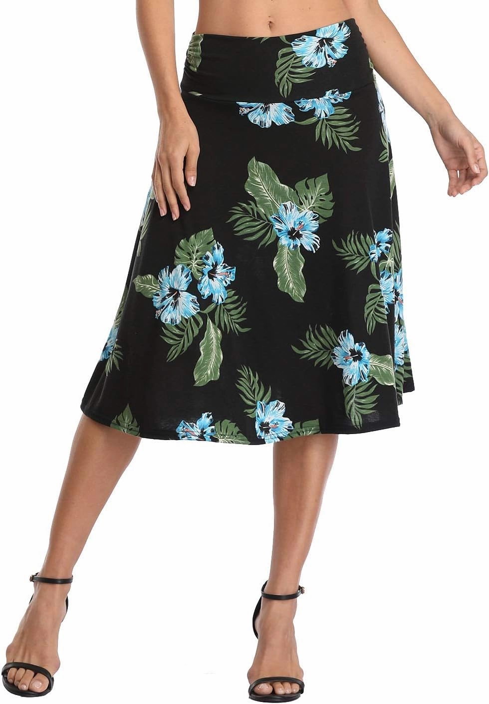 Urban CoCo Women's Ruched High Waist Knee Length Jersey A-Line Stretchy Flared Casual Skirt