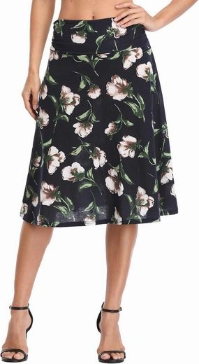 Urban CoCo Women's Ruched High Waist Knee Length Jersey A-Line Stretchy Flared Casual Skirt