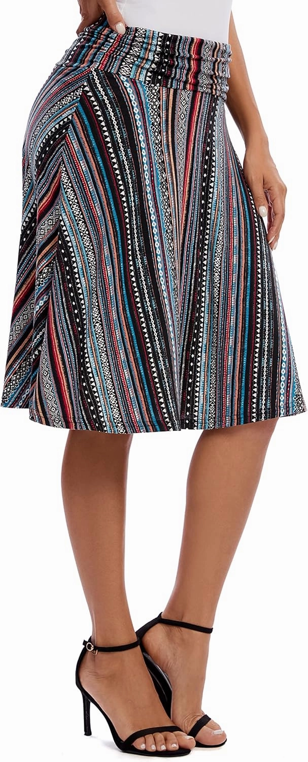 Urban CoCo Women's Ruched High Waist Knee Length Jersey A-Line Stretchy Flared Casual Skirt