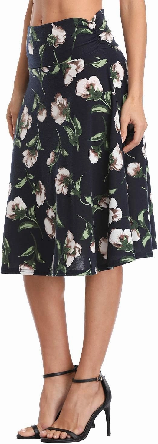Urban CoCo Women's Ruched High Waist Knee Length Jersey A-Line Stretchy Flared Casual Skirt