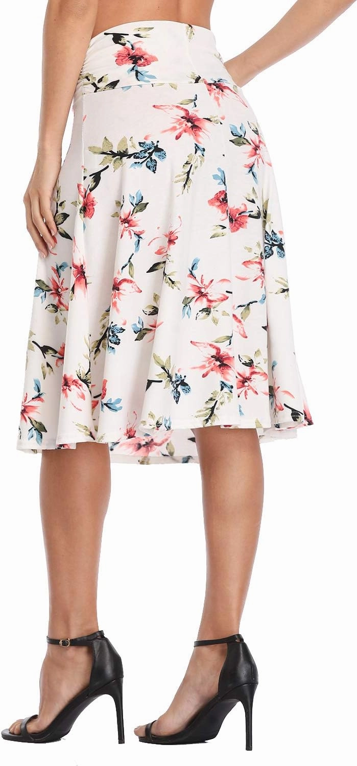 Urban CoCo Women's Ruched High Waist Knee Length Jersey A-Line Stretchy Flared Casual Skirt
