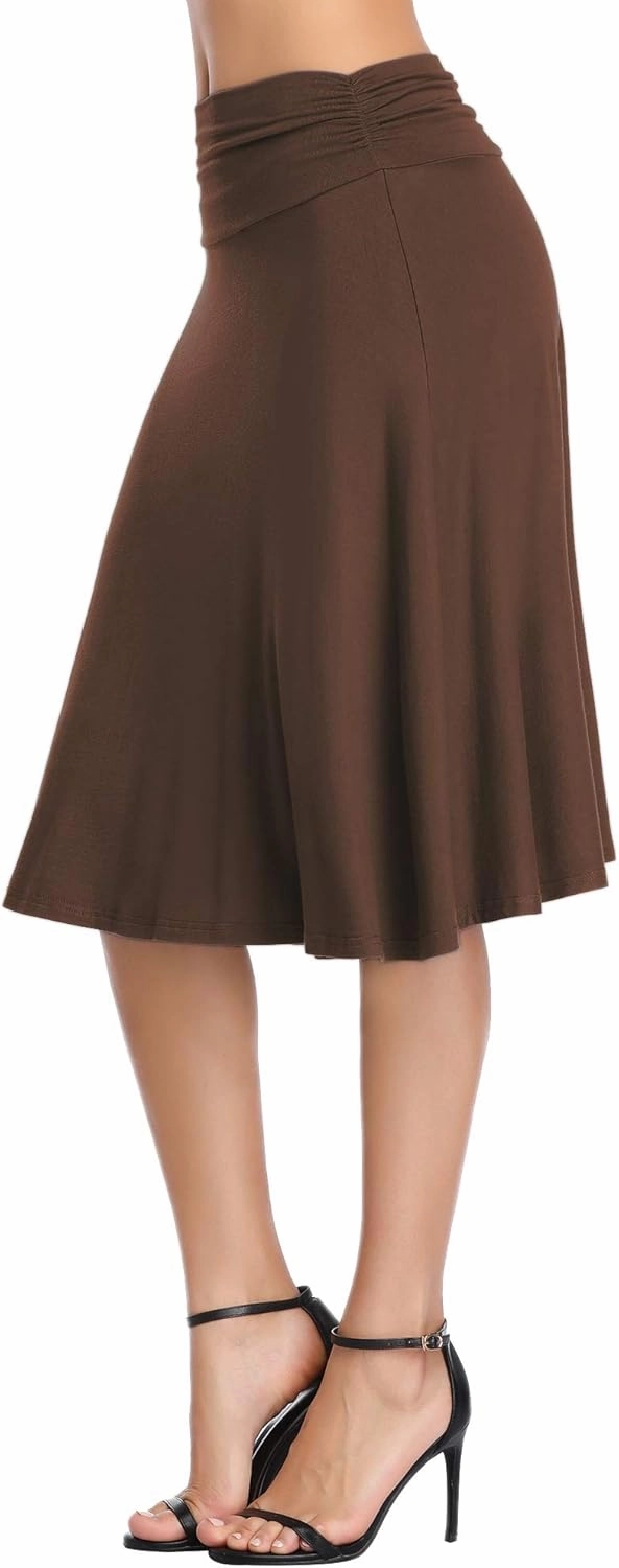 Urban CoCo Women's Ruched High Waist Knee Length Jersey A-Line Stretchy Flared Casual Skirt