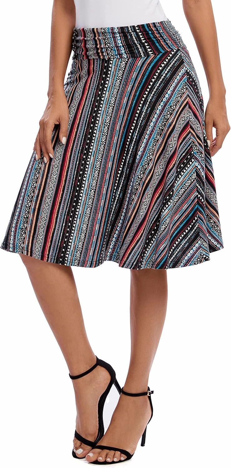 Urban CoCo Women's Ruched High Waist Knee Length Jersey A-Line Stretchy Flared Casual Skirt