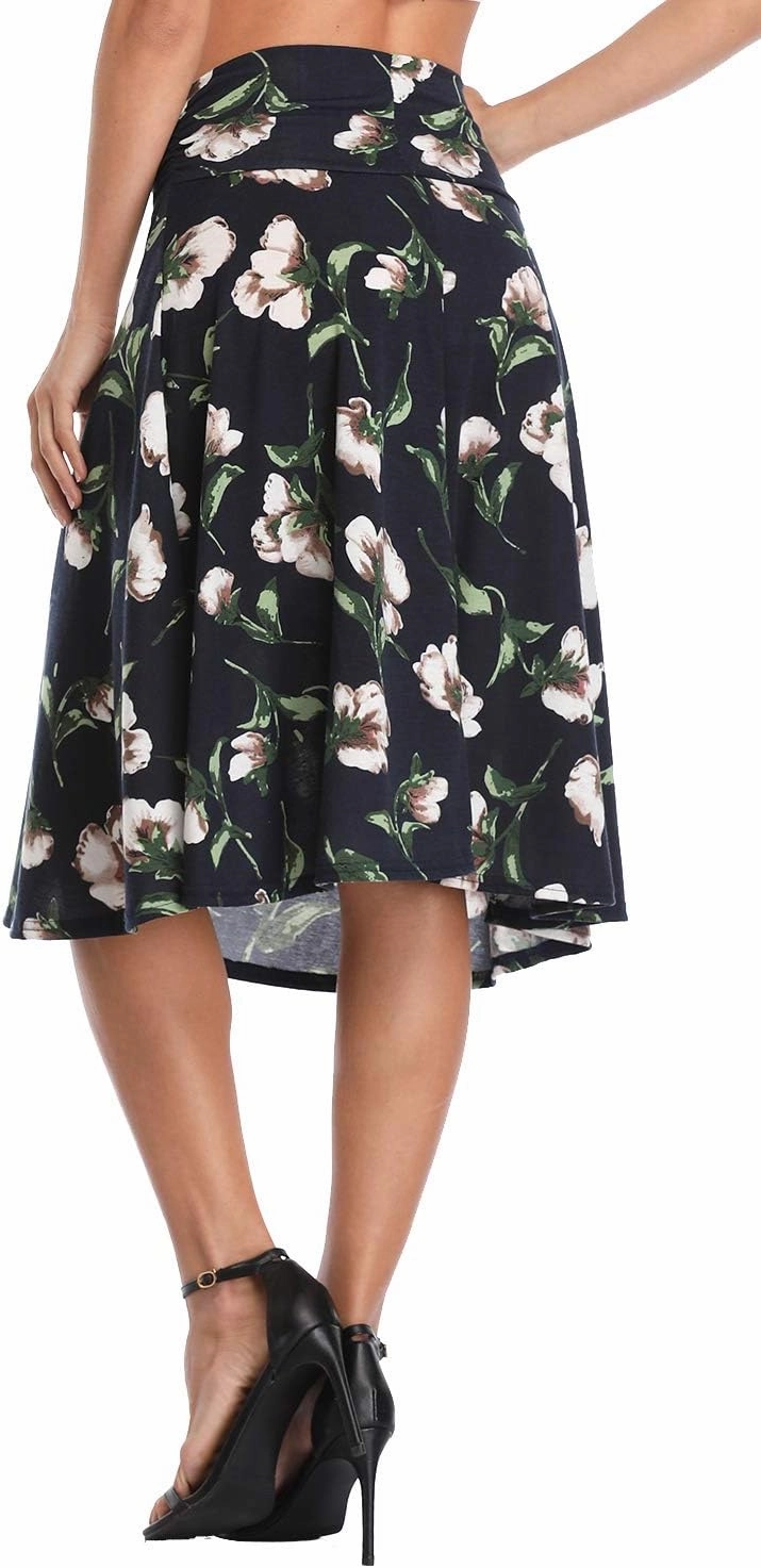 Urban CoCo Women's Ruched High Waist Knee Length Jersey A-Line Stretchy Flared Casual Skirt