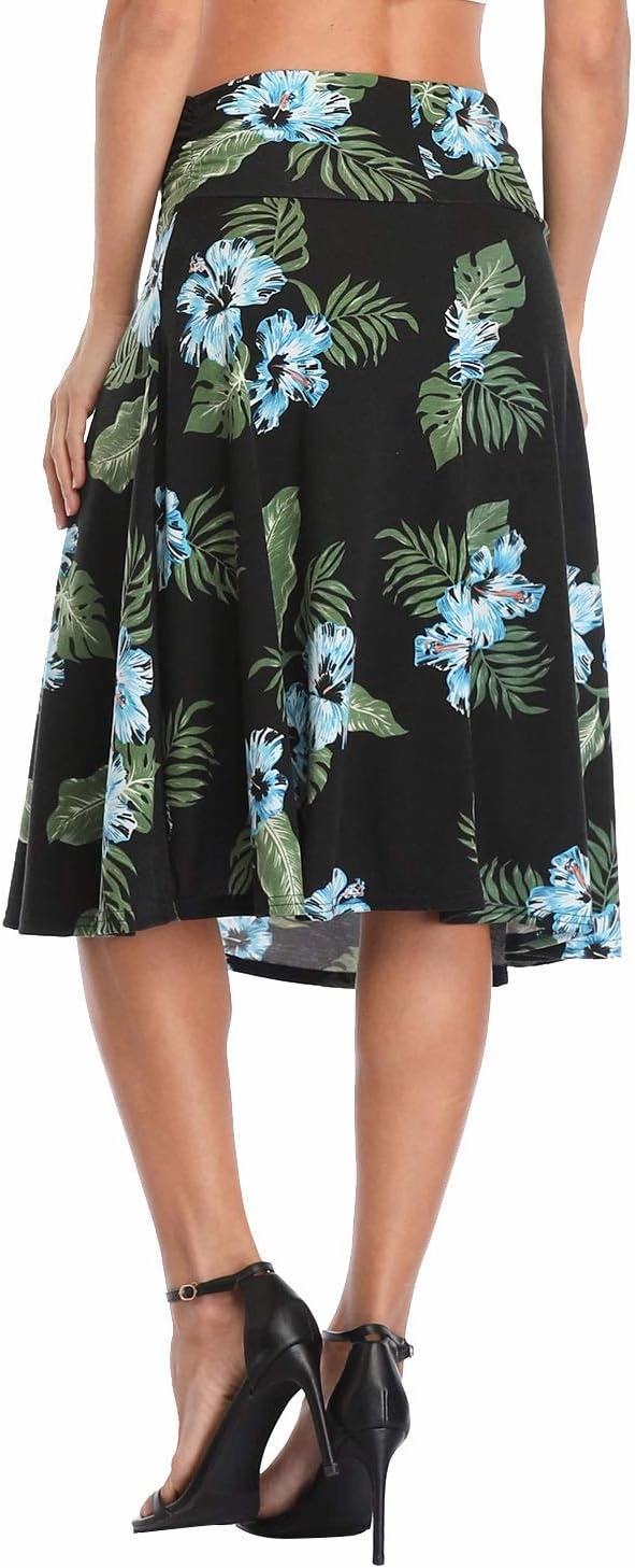Urban CoCo Women's Ruched High Waist Knee Length Jersey A-Line Stretchy Flared Casual Skirt
