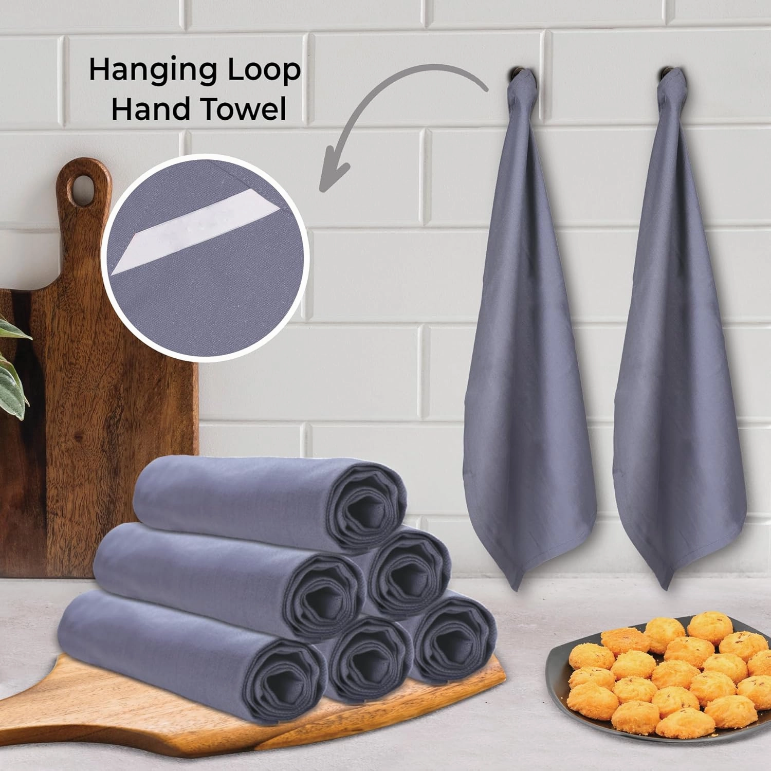 Urban Villa Premium Quality 100% Cotton Solid Kitchen Towels Set of 6 Ultra Soft Size 20x30 Inches Grey Color Highly Absorbent