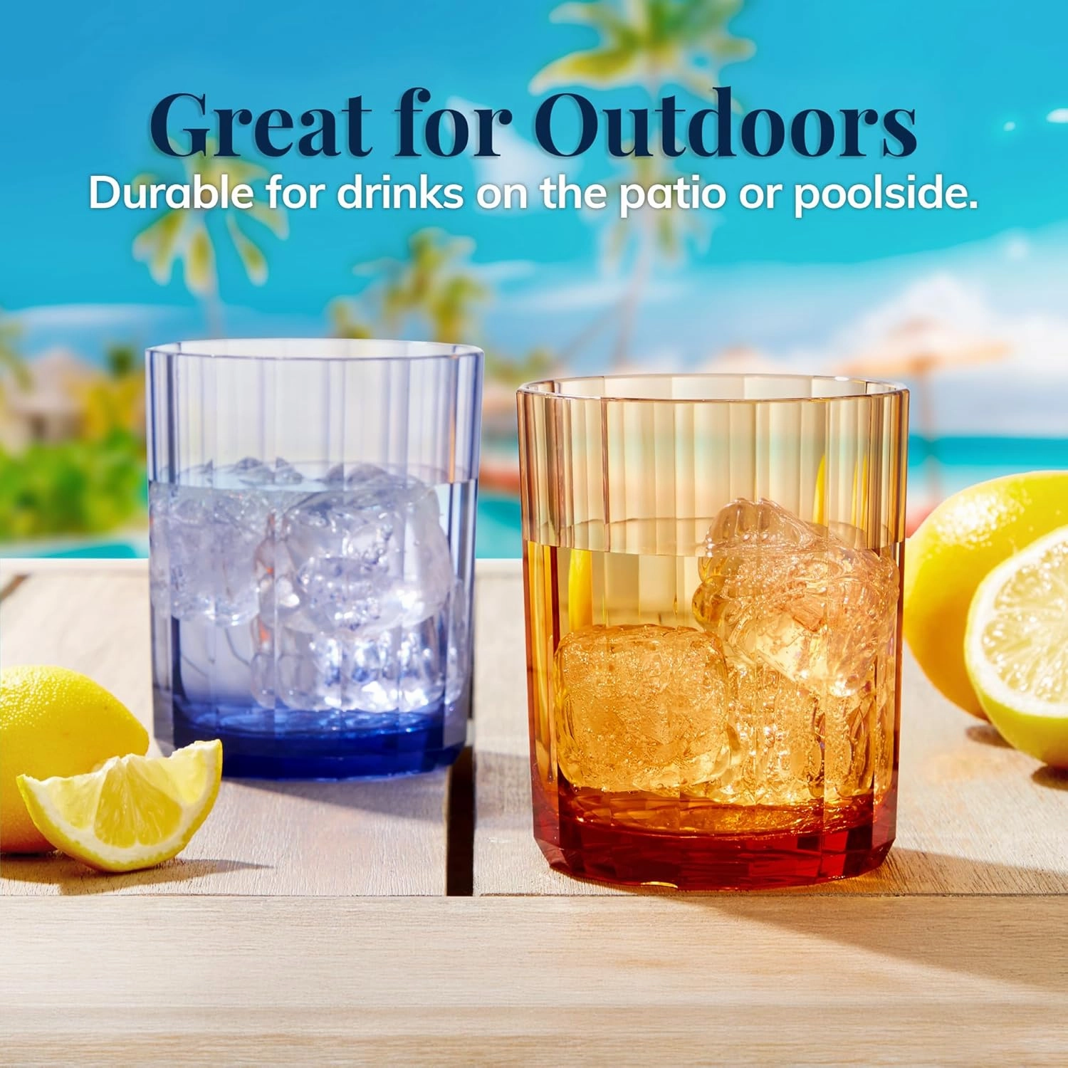US Acrylic Faceted Plastic Reusable Drinking Glasses (Set of 6) 14oz Rocks Cups Assorted Colors | BPA-Free Tumblers, Made in USA | Top-Rack Dishwasher Safe