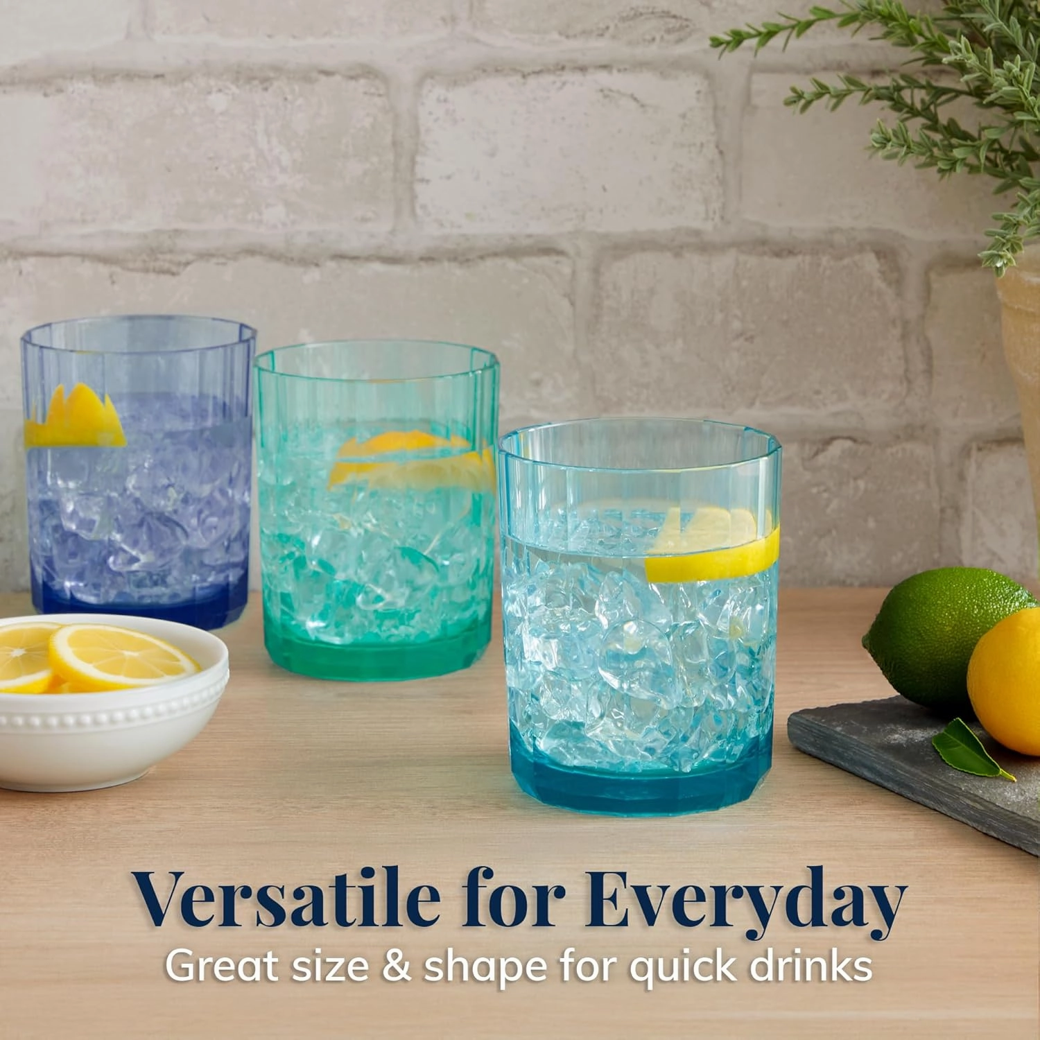US Acrylic Faceted Plastic Reusable Drinking Glasses (Set of 6) 14oz Rocks Cups Assorted Colors | BPA-Free Tumblers, Made in USA | Top-Rack Dishwasher Safe