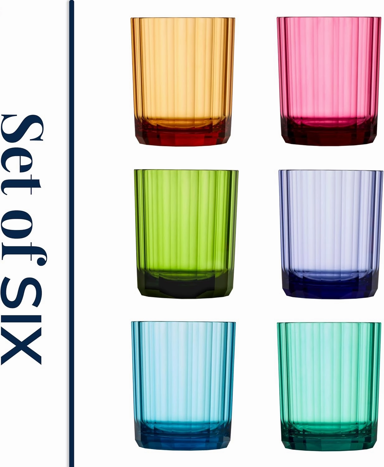 US Acrylic Faceted Plastic Reusable Drinking Glasses (Set of 6) 14oz Rocks Cups Assorted Colors | BPA-Free Tumblers, Made in USA | Top-Rack Dishwasher Safe