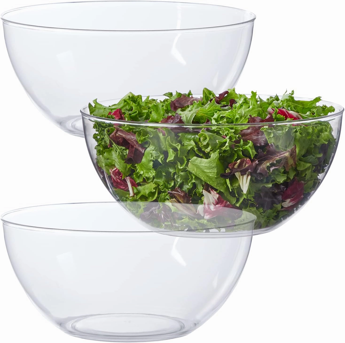 US Acrylic Vista Clear Plastic Salad and Serving 10-inch Bowls | set of 3 | Reusable, BPA-free, Made in the USA | 135 oz. capacity