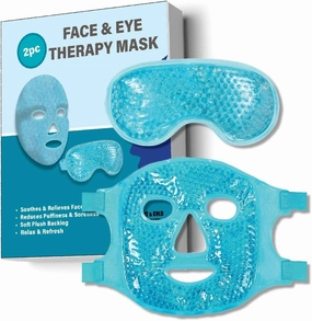 USA Merchant - 2PCs Cold & Hot Face and Eye Gel Mask, Reduce Puffiness, Dark Circles, Swelling, Headache, Skin Care Reusable Reversible Cooling and Hot Mask (Eye & Face Mask Blue)