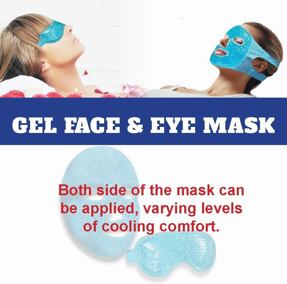 USA Merchant - 2PCs Cold & Hot Face and Eye Gel Mask, Reduce Puffiness, Dark Circles, Swelling, Headache, Skin Care Reusable Reversible Cooling and Hot Mask (Eye & Face Mask Blue)