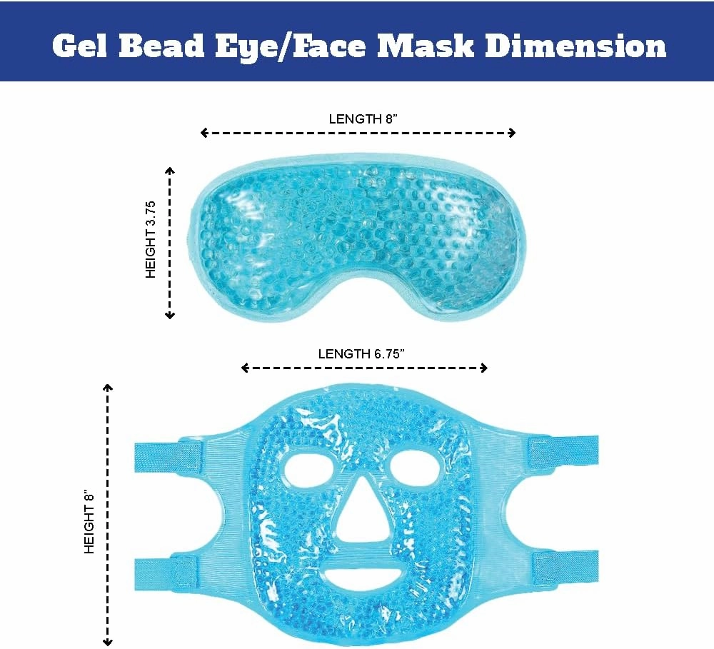 USA Merchant - 2PCs Cold & Hot Face and Eye Gel Mask, Reduce Puffiness, Dark Circles, Swelling, Headache, Skin Care Reusable Reversible Cooling and Hot Mask (Eye & Face Mask Blue)