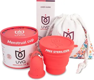 UVA 2 Reusable Menstrual Cup Kit - Size A for Moderate Flow - 10-Year Durable & Leak-Proof Silicone - Menstrual Cup Medium Sized, Sterilizer & Traveling Bag Period Cup Set