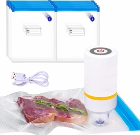 Vacuum Sealer Set - 10 Reusable sous vide bags, portable handheld vacuum sealer for food, Cool Gray