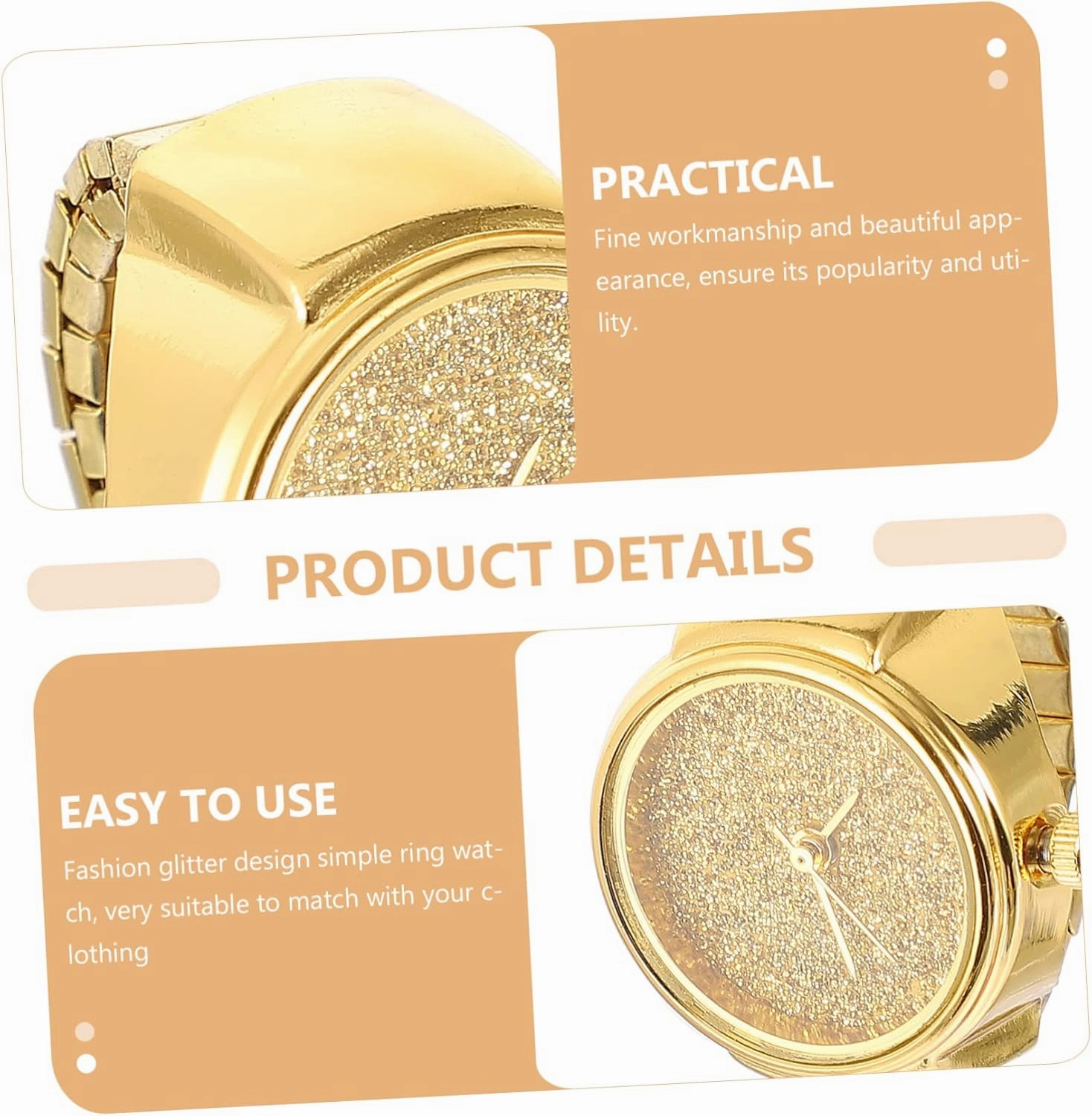 VALICLUD Glitter Ring Watch for Women and Men Elastic Band Stylish Vintage Design Comfortable and Accurate