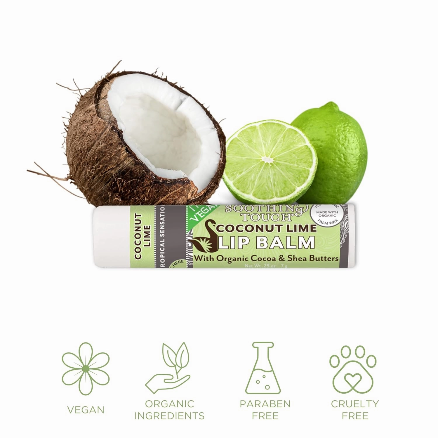 Vegan Lip Balm Set - Variety Pack of 3 Soothing Touch Lip Balms. Large 0.25 oz size. Includes Bonus Muslin Pouch (3 x 4 in) Unique Gift Bundle from Tiny Seed (Coconut Lime, Pomegranate, Peppermint)