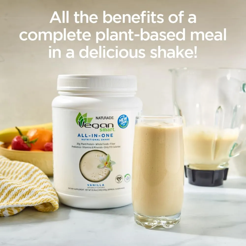 Vegansmart Naturade Plant Based Vegan Protein Powder - All-in-One Nutritional Shake Protein Blend - Gluten Free & Non-GMO - Vanilla (15 Servings)