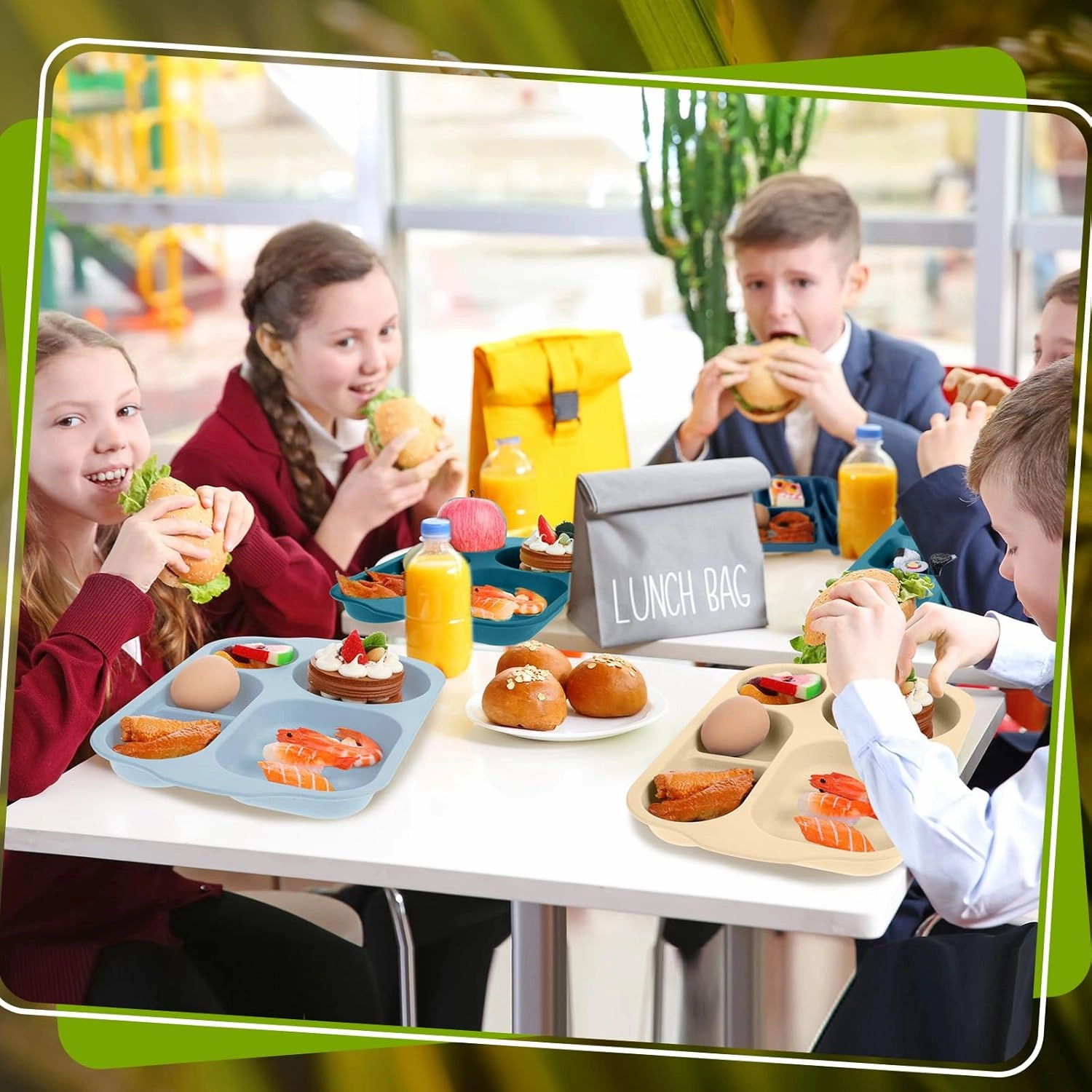 Vesici 8 Pcs Large 12 Inch Unbreakable Divided Plates for Kids Adults - Wheat Straw Tray - Microwave Dishwasher Safe - Reusable Plastic Compartment Plates(Multicolor)