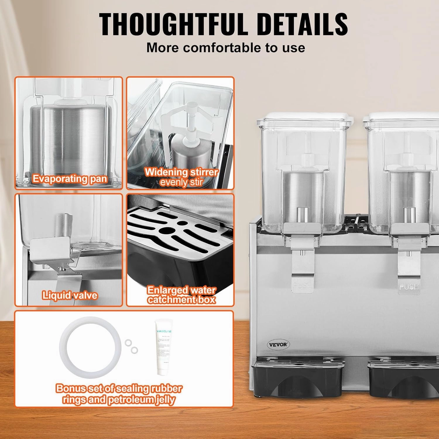 VEVOR Commercial Beverage Dispenser, 6.4 Gal,12L 2 Tanks Ice Tea Drink Machine, 280W 304 Stainless Steel Juice Dispenser with 41℉-53.6℉ Thermostat Controller, for Cold Drink Restaurant Hotel Party