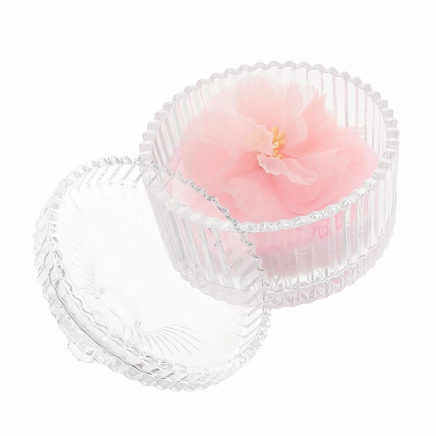 VICASKY 1 Set Elegant Powder Puff with Glass Dustproof Storage Box Dual Sided Velvet Design for Body and Cosmetic Powder Application for Home and Travel