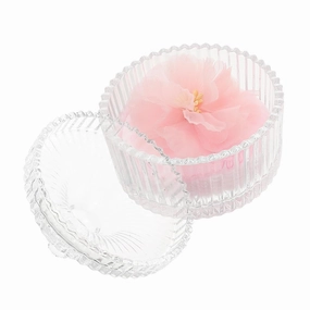 VICASKY 1 Set Elegant Powder Puff with Glass Dustproof Storage Box Dual Sided Velvet Design for Body and Cosmetic Powder Application for Home and Travel