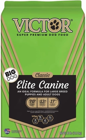 VICTOR Super Premium Dog Food – Elite Canine Dry Dog Food with Chicken & Fish Meal – 25% Protein, 14% Fat, Gluten Free – for Large Breed Dogs & Puppies, 40lbs