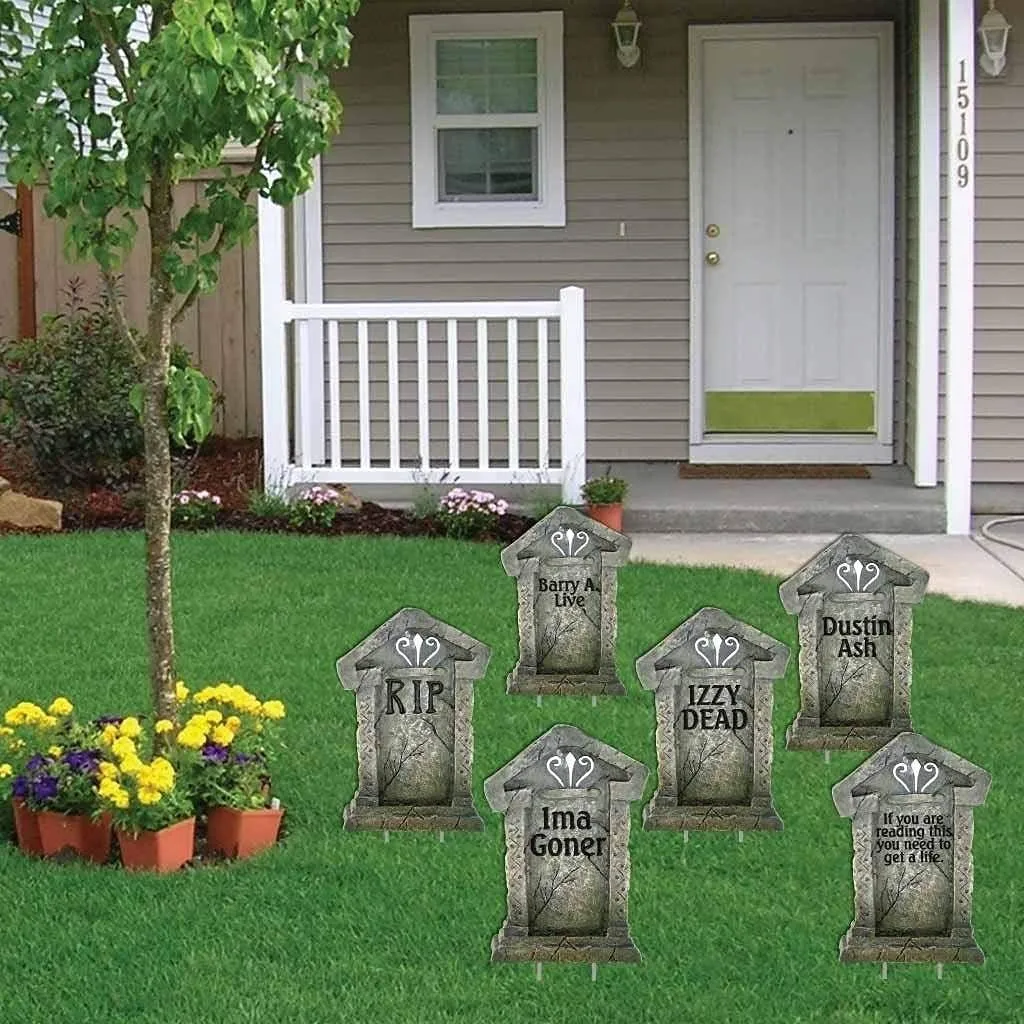 VictoryStore Yard Sign Outdoor Lawn Decorations - Fake Tombstones Graveyard Gravestones - Halloween Yard Decoration - Set of 6, 21.3 inches X 14.8 inches