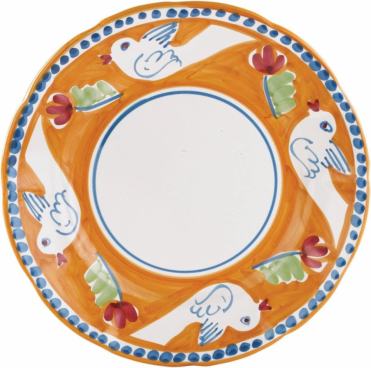 Vietri Campagna Uccello Dinner Plate, Orange, 10-inch Terra Cotta Handcrafted Italian Serving Dish, Everyday Dining
