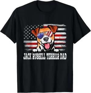 Vintage Jack Russell Terrier Dad American Flag Father's Day T-Shirt