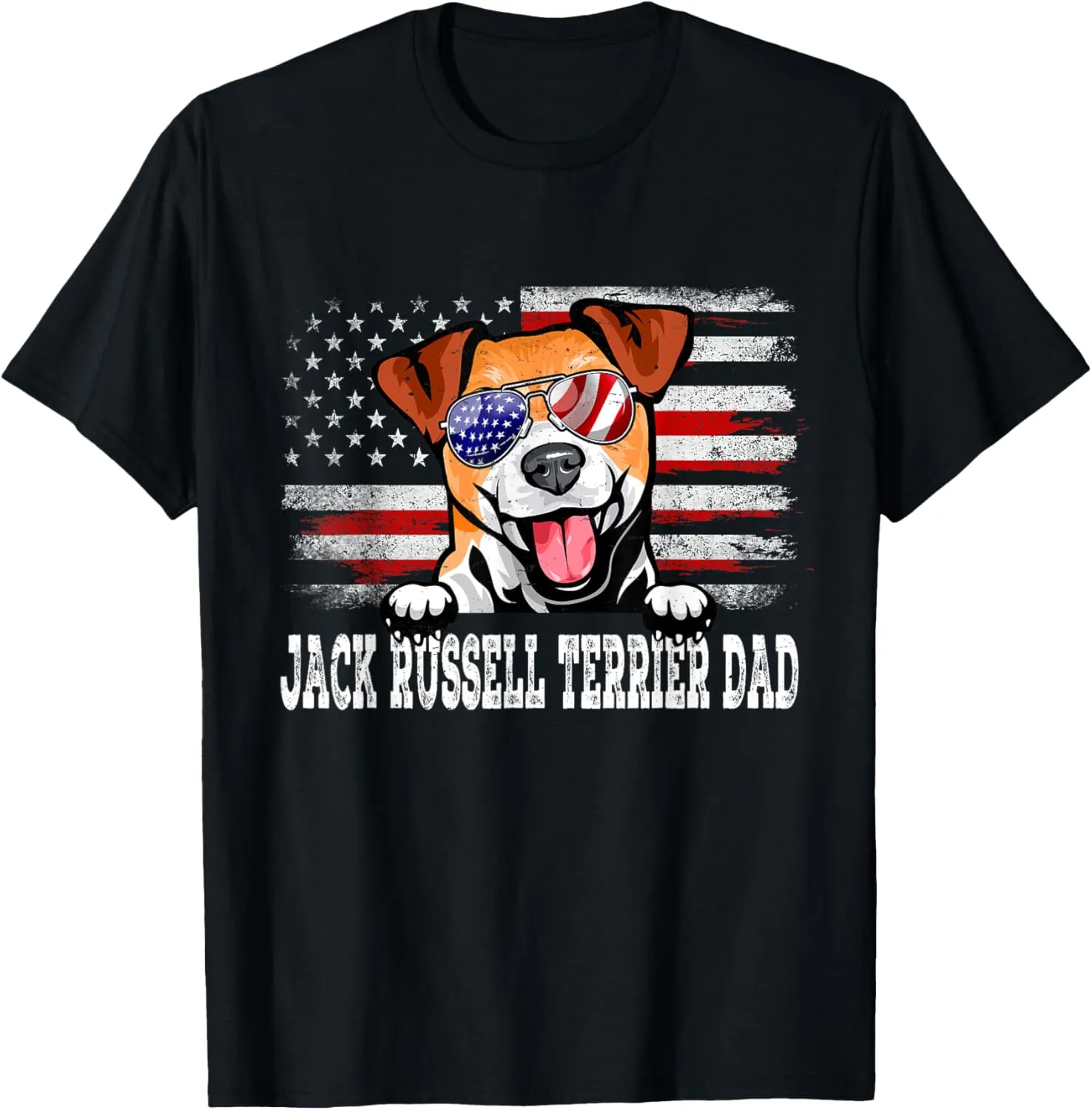 Vintage Jack Russell Terrier Dad American Flag Father's Day T-Shirt