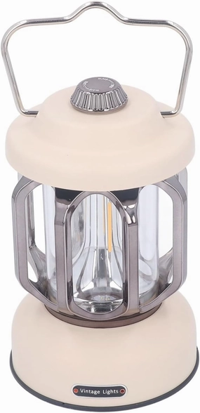 Vintage Camping Lamp, LED Vintage Lantern Type C Rechargeable Adjustable Bright for Emergency (Beige)